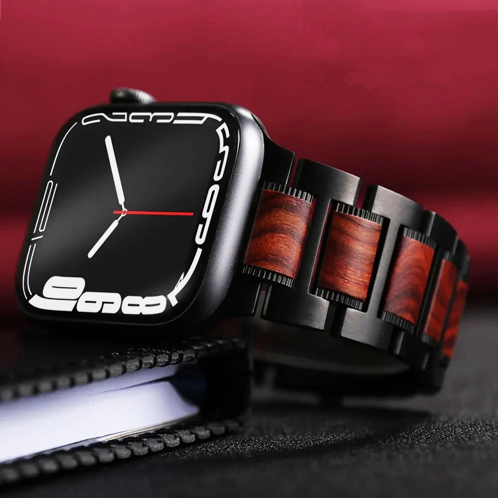 Roter Sandelholz- und Edelstahlarmband für Uhren