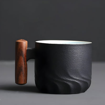 CaféClay Cup - Retro-Keramik-Kaffeebecher mit Holzgriff