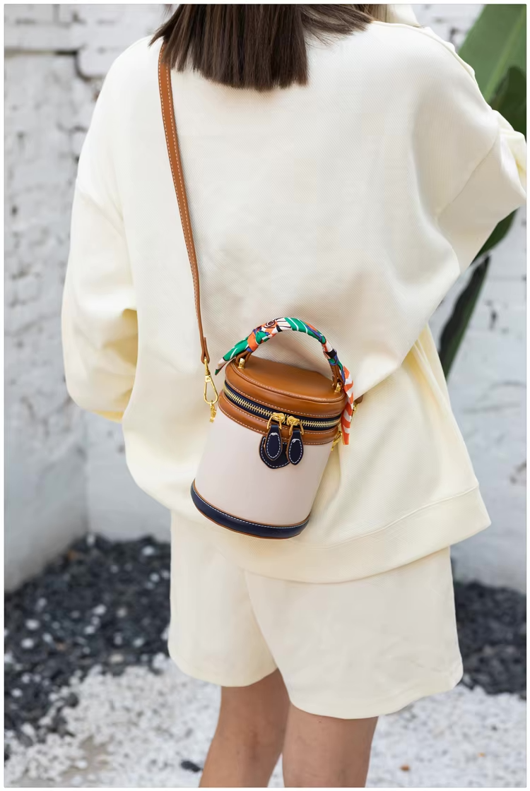 Bucket Bag Damen Kunstleder – Zylinderform mit Schalgriff