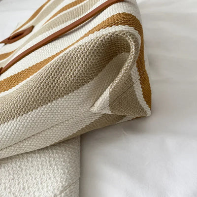 Strohtasche Damen – Große Raffia Strandtasche gestreift mit Reißverschluss