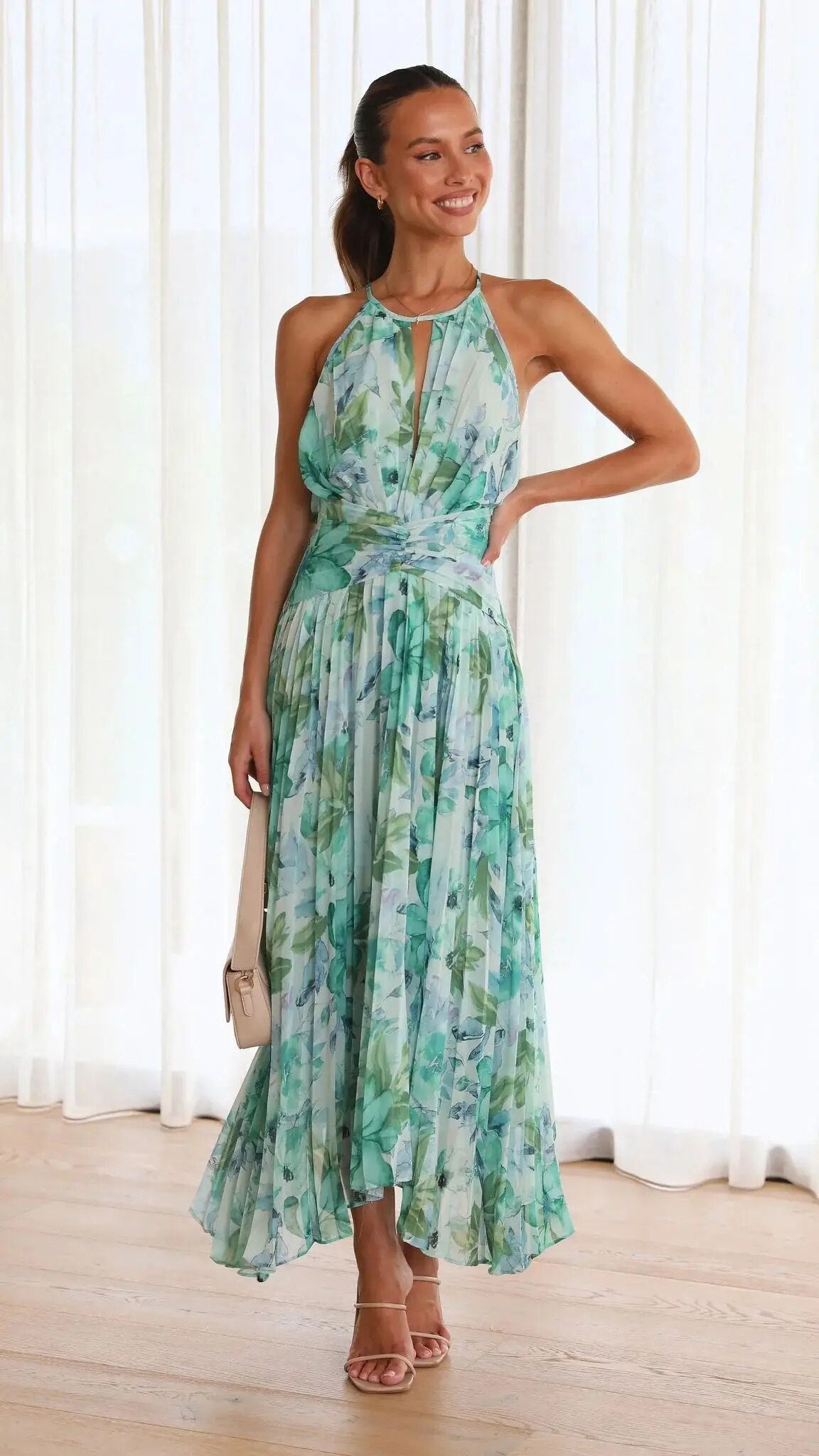 Katya - Neckholder Geblümtes Maxikleid