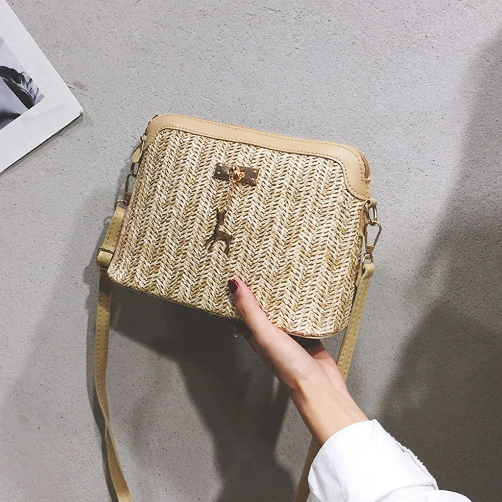 Boho Strohumhängetasche Damen – Handgefertigte Crossbody Tasche Sommer 2025
