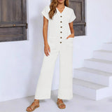 Cannes™ Jumpsuit mit Knopfleiste vorn und V-Ausschnitt in Weiß