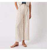 Jessyca - Hochgeschnittene Leinenhose in Beige