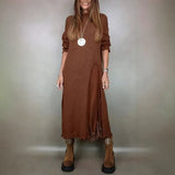 Valérie™ Set mit Langem Satin-Kleid und Feinstrick-Pullover / Zeitlose Eleganz in Jedem Detail! in Braun