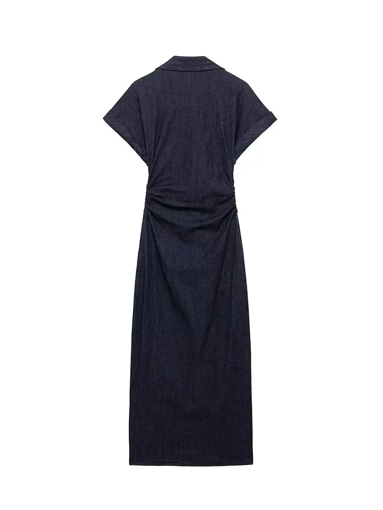 Damen-Midikleid aus Denim mit Knopfleiste und Taillengürtel – lässig-schickes Sommerkleid