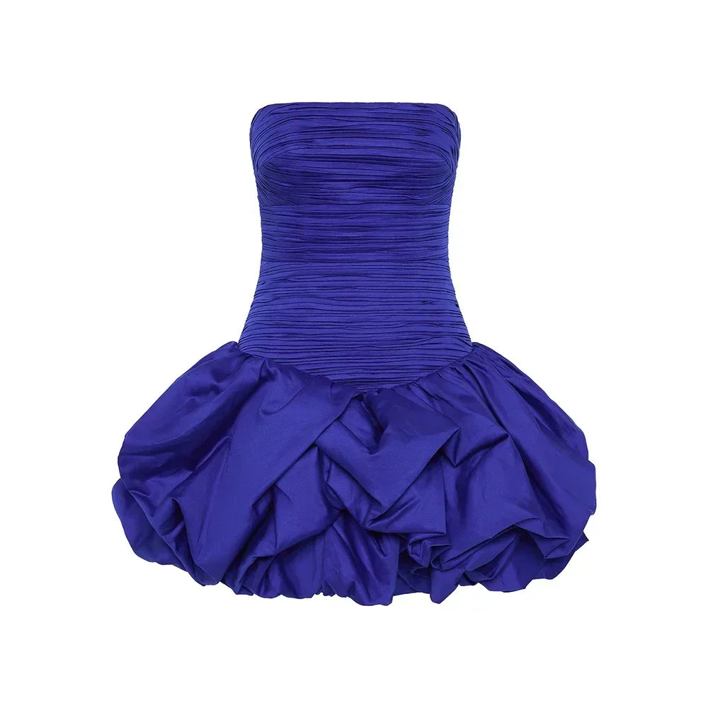 Schulterfreies Mini Kleid mit Ballonrock und floralem Muster für Damen