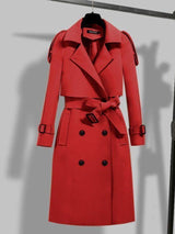 Jana | Damen Moderner Trenchcoat mit Gürtel und Schal in Rot