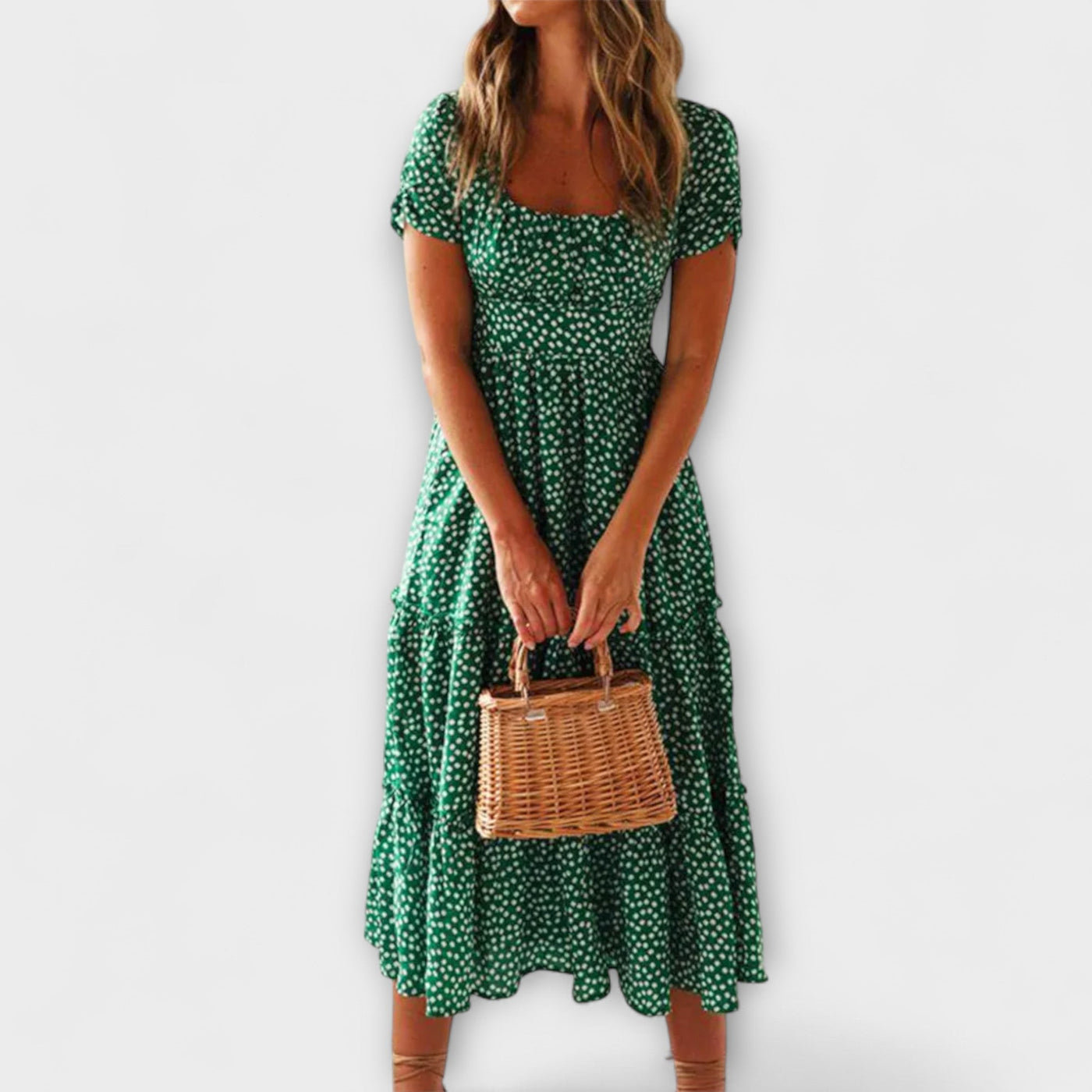 Retro Floral Puff Sleeve Maxi Dress