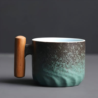CaféClay Cup - Retro-Keramik-Kaffeebecher mit Holzgriff