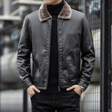 Herren Lederjacke mit Kragen - Leon in Grau