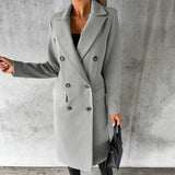 Bettina | Damen Langer Doppelreihiger Trenchcoat in Grau