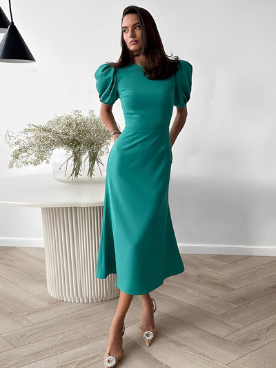 Moonflower - Solides Midikleid mit Puffärmeln