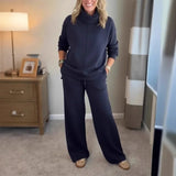 AlpenBliss™ - Set mit Thermischer Rollkragenbluse und Bequemer, Gerader Hose / Elegantes Design, das Sie Warm Durch die Kalte Jahreszeit Begleitet in Marineblau