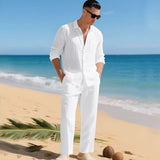 Malibu-Set™ aus Baumwoll-Leinen mit Raffiniertem Design in Weiß