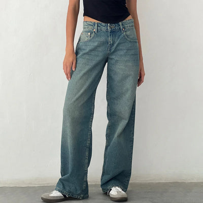 Damen-Weitbein-Jeans im Vintage-Look