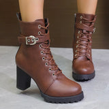 Claudia | Damen Schnürstiefeletten mit Schnallendetail in Braun