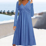 Venala | Graues Einfarbiges Midikleid Mit Seitentaschen in Blau
