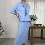 Marselha™ Set mit Rollkragen-Top und geripptem Midirock in Blau