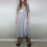 Valérie™ Set mit Langem Satin-Kleid und Feinstrick-Pullover / Zeitlose Eleganz in Jedem Detail! in Grau