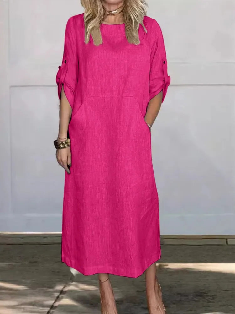 Stella™ - Stilvolles, bequemes, lockeres Leinenkleid mit kurzen Ärmeln