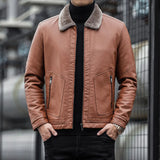 Herren Lederjacke mit Kragen - Leon in Braun