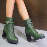 Claudia | Damen Schnürstiefeletten mit Schnallendetail in Grün
