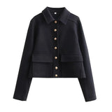 Lara | Damen Smart-Casual kurz geschnittene Jacke mit Knopfleiste vorne in Marineblau