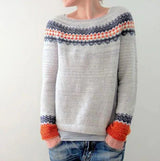 Andrea | Damen-Winter-Weihnachtspullover mit nordischem Muster in Hellgrau