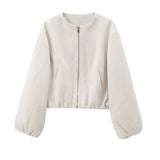 Angela | Damen Locker geschnittene Jacke mit Reißverschluss vorne in Beige