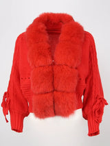 Lixx | Luxury Wintermantel für Damen mit echtem Fuchsfellkragen in Rot