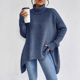 Gudrun | Damen Gemütlicher Oversized Winterpullover mit hohem Kragen in Marine