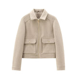 Kerstin | Damen Freizeit-Jacke mit Reißverschluss und Woll-Mix in Khaki