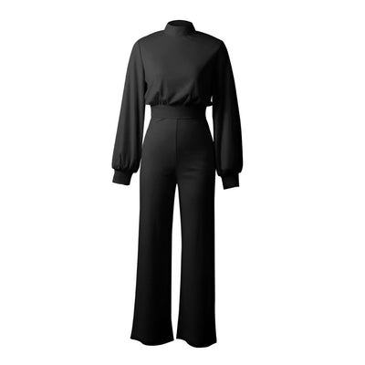 Cerys - Eleganter Langarm-Overall mit Stehkragen