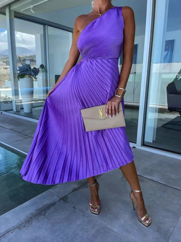 Damenkleid plissiert asymmetrisch elegant | Für Sommer oder festliche Anlässe