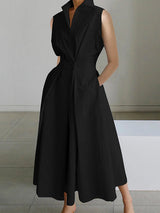 Gabrielle | Weißes Hemdkragen Urban Baumwollkleid in Schwarz