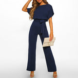 Quirina | Damen Wide Leg Jumpsuit Gürtel Kurzarm – Overall Weites Bein 2026 in Dunkelblau