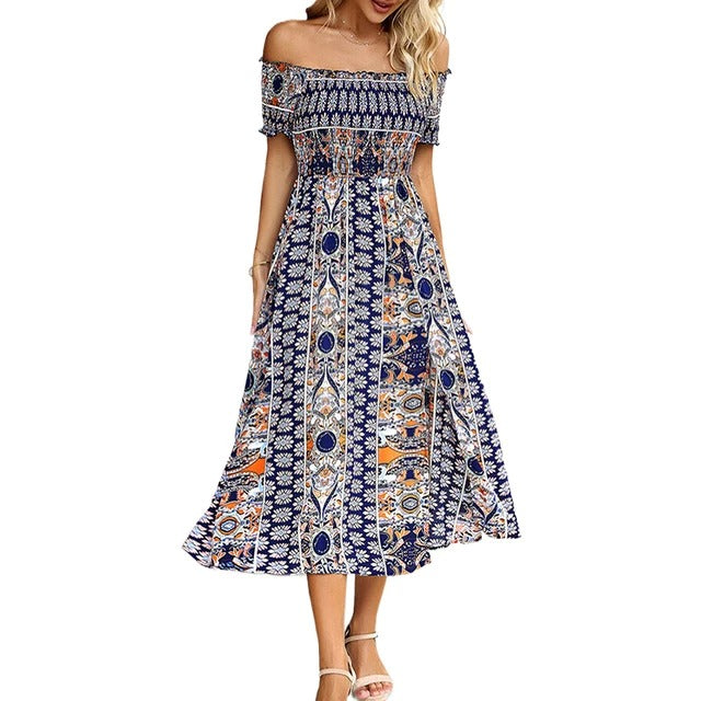 Amanda – Boho Kleid mit Blumenborte