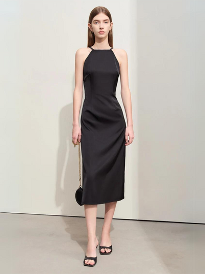 Satin Halterneck Midikleid