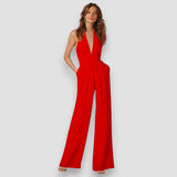 Bea | Damen Schlaghosen Jumpsuit Retro Selbstbewusst in Rot