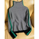 Anna | Damen Luxus Fischgrät Rollkragenpullover in Grün