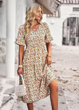Orlaith  | Blumiges Midikleid für Damen in Aprikose
