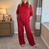 AlpenBliss™ - Set mit Thermischer Rollkragenbluse und Bequemer, Gerader Hose / Elegantes Design, das Sie Warm Durch die Kalte Jahreszeit Begleitet in Rot