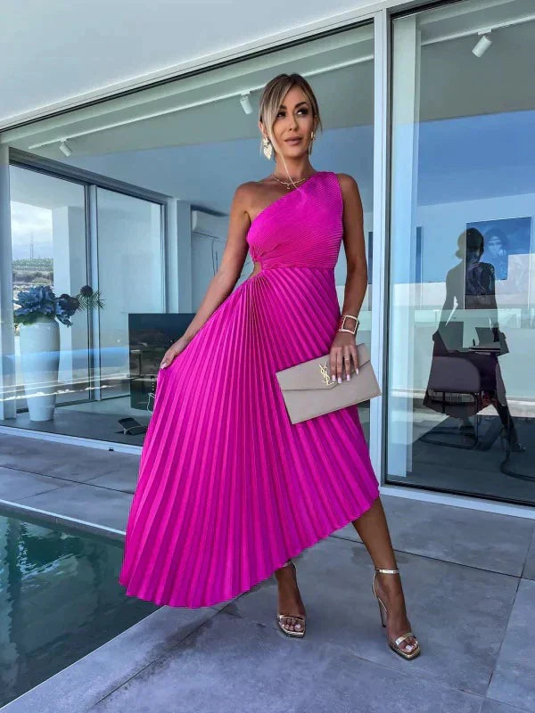 Damenkleid plissiert asymmetrisch elegant | Für Sommer oder festliche Anlässe