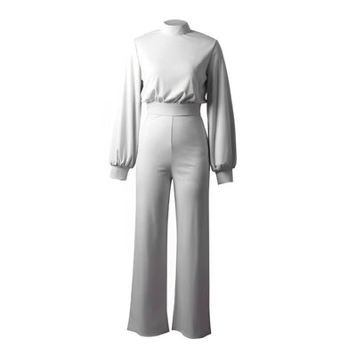 Cerys - Eleganter Langarm-Overall mit Stehkragen