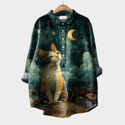 VIVIANA | Oversize-Bluse mit Aquarellkatzen und fröhlichem Komfort für jeden Moment