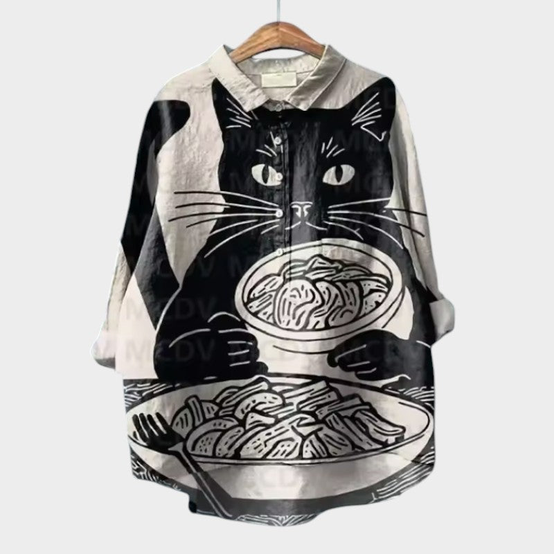 VIVIANA | Oversize-Bluse mit Aquarellkatzen und fröhlichem Komfort für jeden Moment