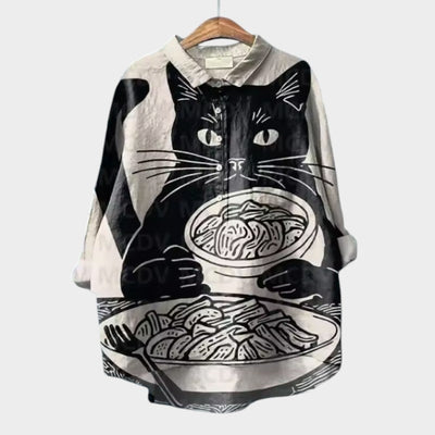 VIVIANA | Oversize-Bluse mit Aquarellkatzen und fröhlichem Komfort für jeden Moment