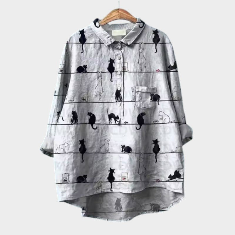 VIVIANA | Oversize-Bluse mit Aquarellkatzen und fröhlichem Komfort für jeden Moment