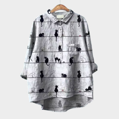 VIVIANA | Oversize-Bluse mit Aquarellkatzen und fröhlichem Komfort für jeden Moment